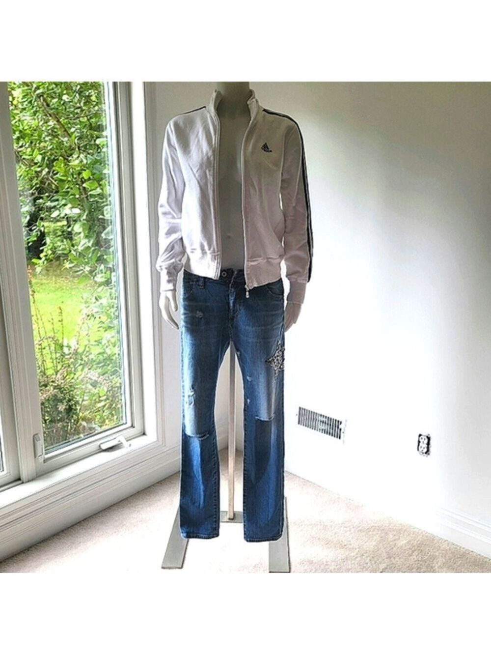 Please Denim Ribbed and Distressed with Metallic Star Size Medium